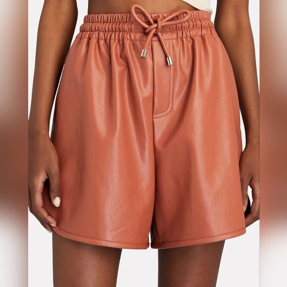 A.L.C Ryder Pull On Faux Leather Shorts Russet in Size Large - Picture 2 of 12